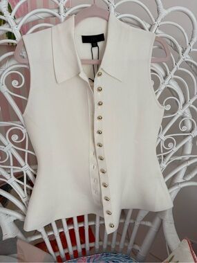 Zara white Gold button up Peplum vest/waistcoat M
